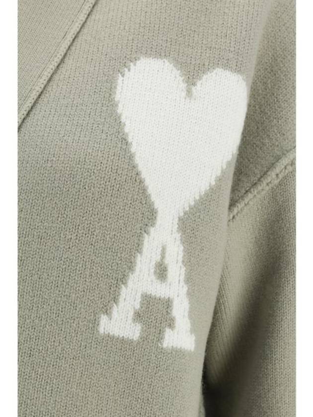 De Coeur Logo Wool Cardigan Green - AMI - BALAAN 4