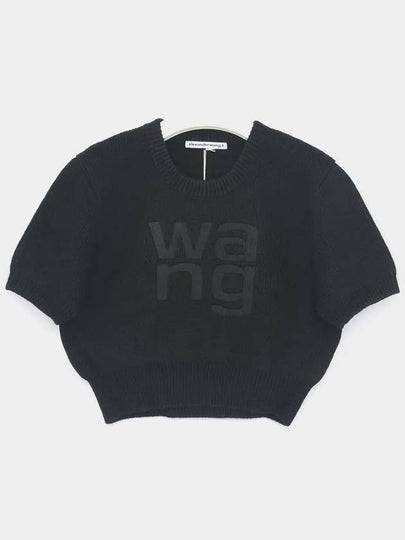 Compact Deboss Logo Knit Top Black - ALEXANDER WANG - BALAAN 2