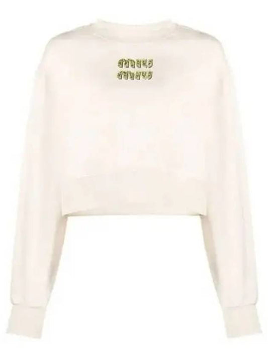 Embroidered Logo Cropped Sweatshirt Natural - MIU MIU - BALAAN 2