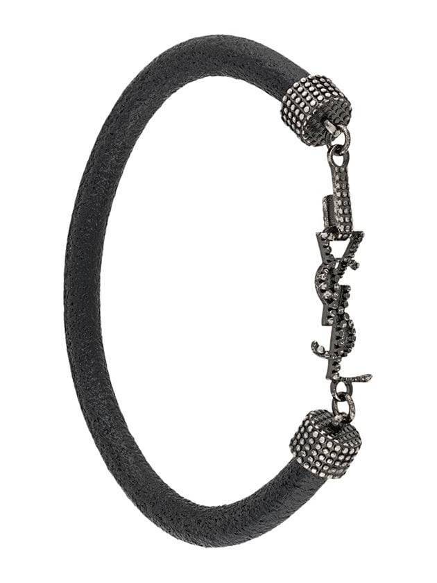 Opium Crinkled Leather Bracelet Black - SAINT LAURENT - BALAAN 1