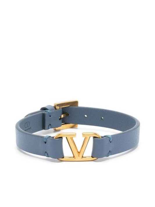 V Logo Leather Bracelet Blue - VALENTINO - BALAAN 1