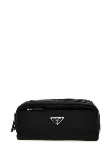 Triangle Logo Nylon Pouch Bag Black - PRADA - BALAAN 1