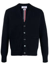 Brushed Effect Virgin Wool Cardigan Navy - THOM BROWNE - BALAAN 3