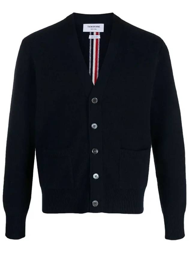 Brushed Effect Virgin Wool Cardigan Navy - THOM BROWNE - BALAAN 3