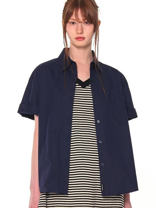 HALF COTTON OVERFIT SHIRTS NAVY - ZIZEMUSEUM - BALAAN 1