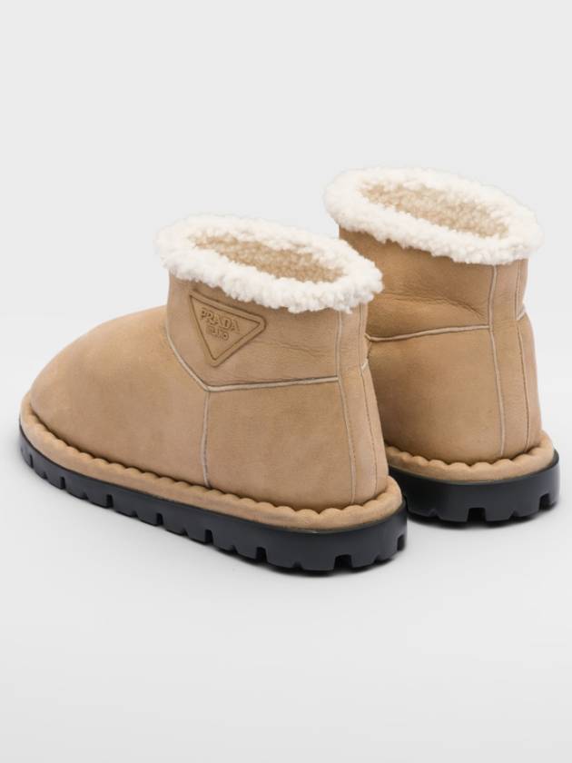 Women's Triangular Logo Shearling Winter Boots Ecru - PRADA - BALAAN 6