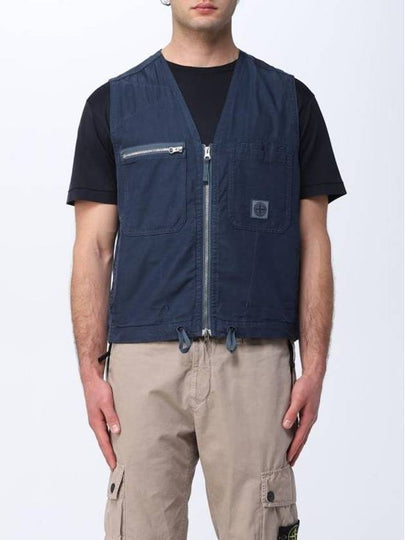 Cupro Cotton Twill TC Logo Patch Vest Avio Blue - STONE ISLAND - BALAAN 2