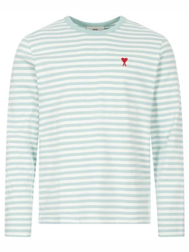 Small Heart Logo Stripe Long Sleeve T-shirt Green - AMI - BALAAN 1