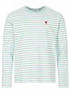 Small Heart Logo Stripe Long Sleeve T-shirt Green - AMI - BALAAN 1