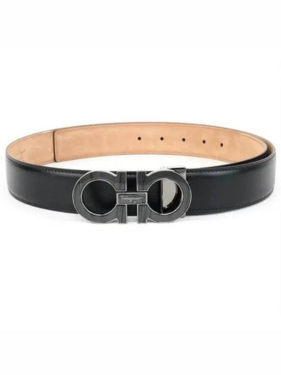 Men's Adjustable Gancini Leather Belt Black - SALVATORE FERRAGAMO - BALAAN 2