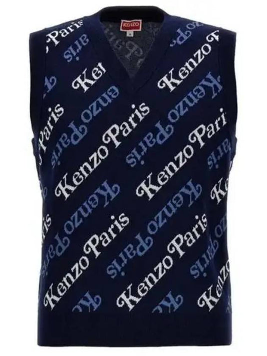 Paris Monogram Print All-Over Cotton Vest Navy - KENZO - BALAAN 2