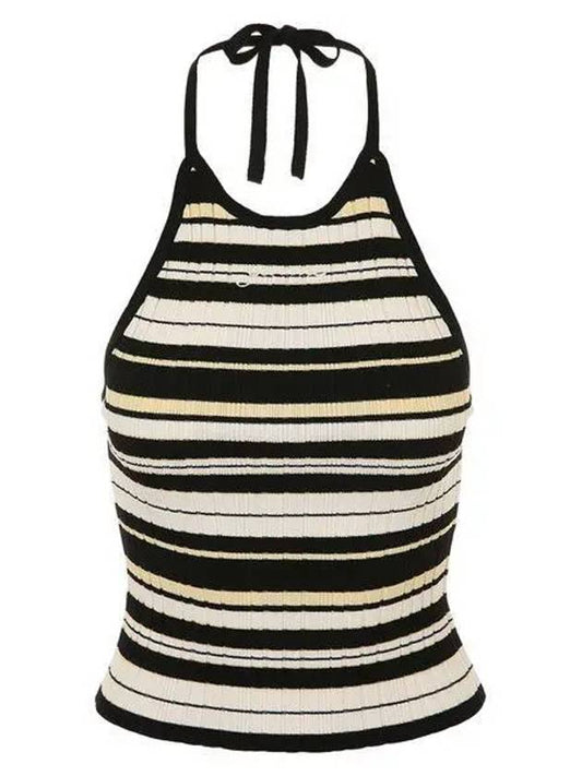 Future Halterneck Viscose Rib Sleeveless Black White - GANNI - BALAAN 2