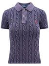 Embroidered Logo Slim Fit Knit Polo Shirt Purple - POLO RALPH LAUREN - BALAAN 2