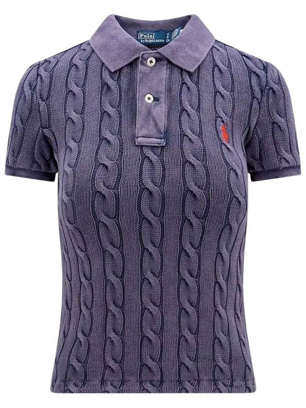 Embroidered Logo Slim Fit Knit Polo Shirt Purple - POLO RALPH LAUREN - BALAAN 3