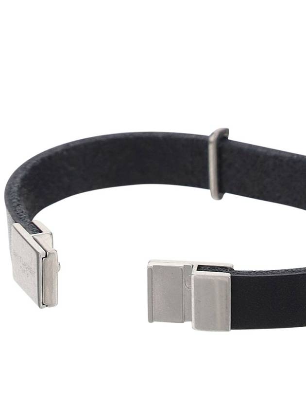 Opyum Silver Logo Leather Bracelet Black - SAINT LAURENT - BALAAN 4