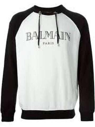 Logo drawstring sweatshirt black white - BALMAIN - BALAAN.