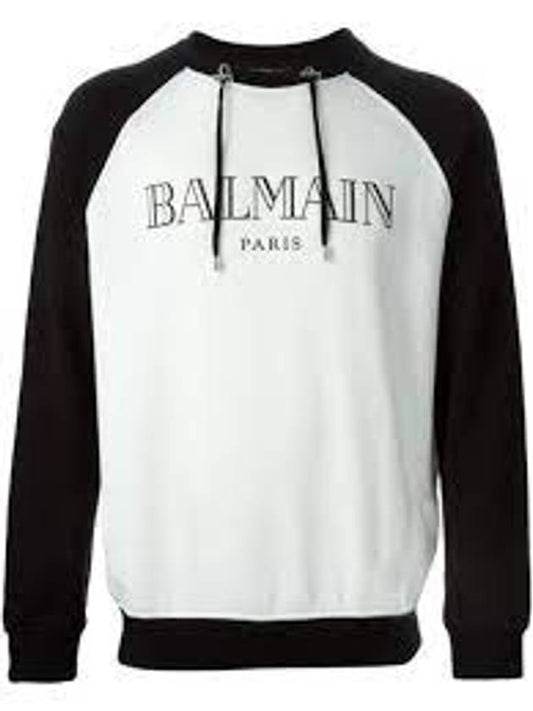 Logo drawstring sweatshirt black white - BALMAIN - BALAAN 1