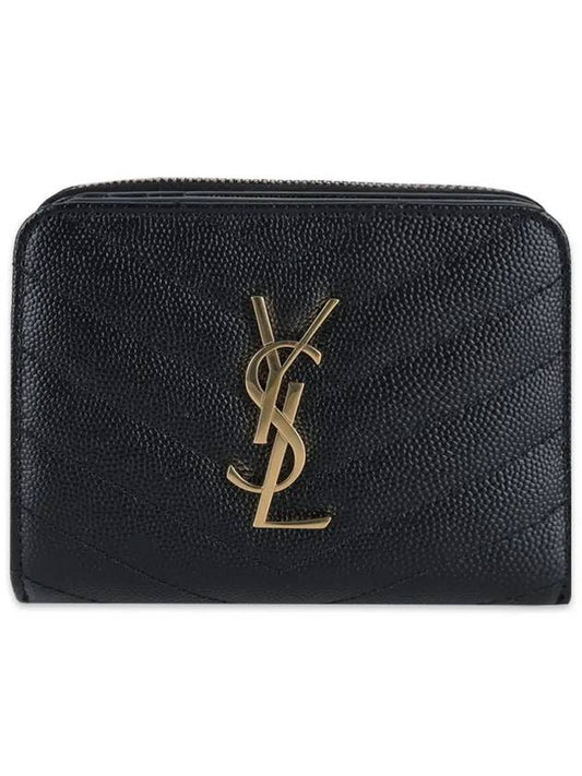 Monogram Zipper Grained Leather Half Wallet Black - SAINT LAURENT - BALAAN 2