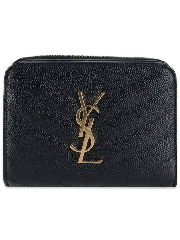 Monogram Zipper Grained Leather Half Wallet Black - SAINT LAURENT - BALAAN 3