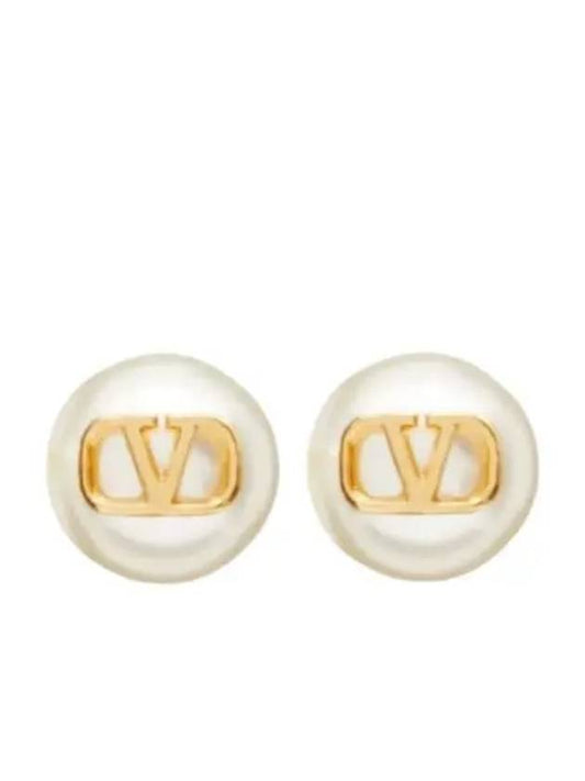 V Logo Pearl Earrings Gold - VALENTINO - BALAAN 1