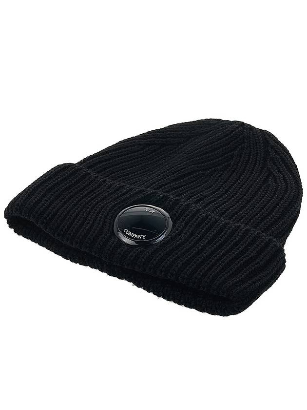 Lens Wappen Extra Fine Merino Wool Beanie Black - CP COMPANY - BALAAN 4