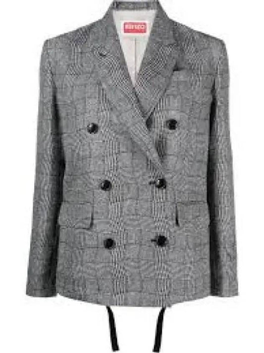 Women's Wave Check Oversized Blazer Jacket Grey - KENZO - BALAAN 2