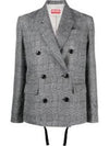 Check Double Breasted Blazer Jacket Grey - KENZO - BALAAN 2