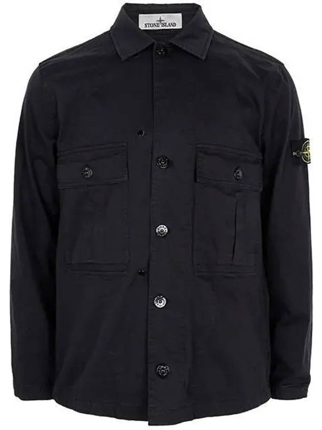 Stretch Cotton Wool Satin Over Long Sleeve Shirt Black - STONE ISLAND - BALAAN 2