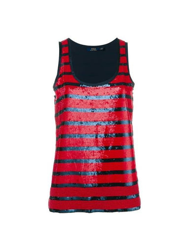 Women's Sequinade Striped Tech Fabric Tank Sleeveless Red - POLO RALPH LAUREN - BALAAN 1