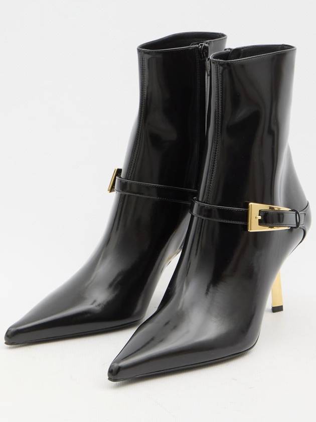 Lee Glazed Leather Ankle Boots Black - SAINT LAURENT - BALAAN 3