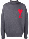 Big Heart Logo Wool Knit Turtleneck Grey - AMI - BALAAN 2