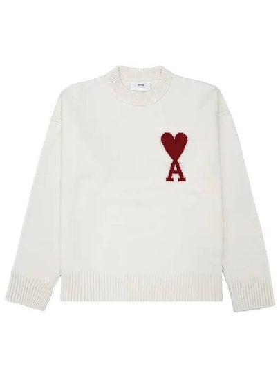 Intarsia Big Heart Logo Wool Knit Top Ivory - AMI - BALAAN 2