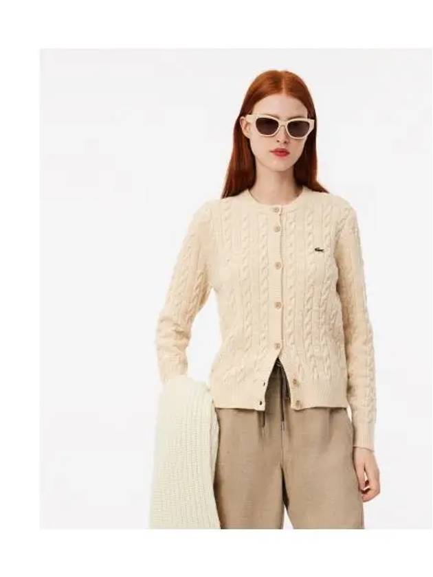 Women s wool blend cable cardigan beige - LACOSTE - BALAAN 1