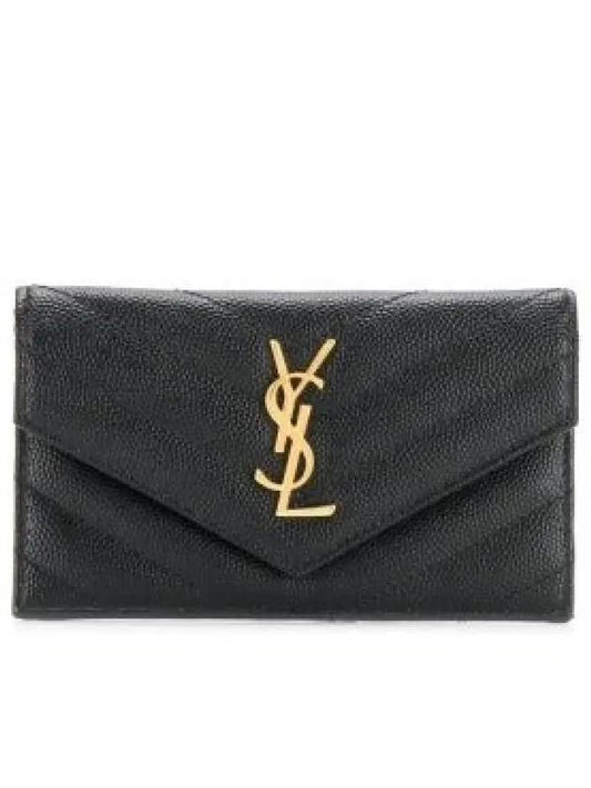 Cassandre Matelasse Fragment Emboss Leather Flap Card Wallet Black - SAINT LAURENT - BALAAN 2