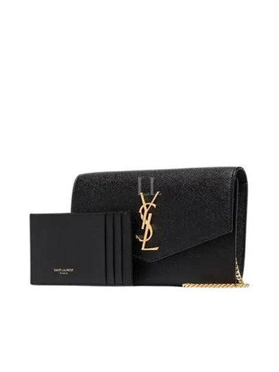 Monogram Uptown Chain Embossed Leather Long Wallet Black - SAINT LAURENT - BALAAN 2