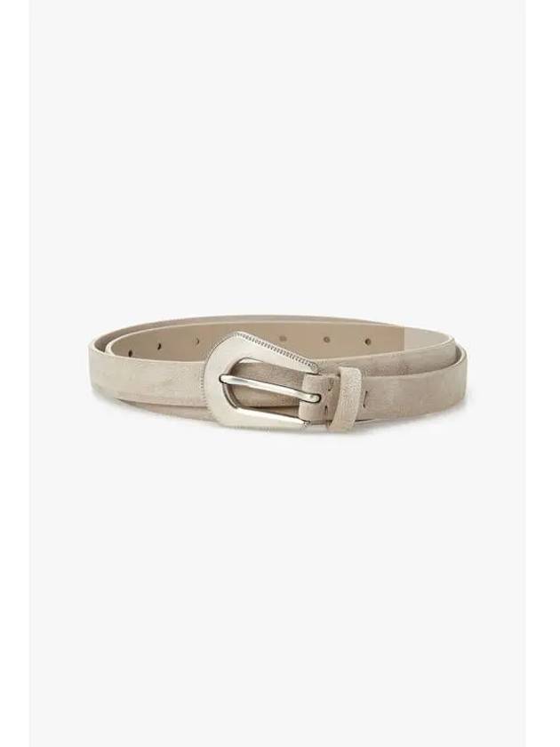 Women Ball Round Buckle Suede Belt Beige - BRUNELLO CUCINELLI - BALAAN 1