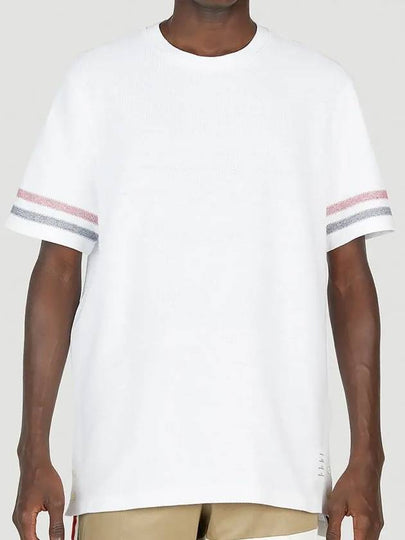 Textured Cotton Stripe Short Sleeve T-Shirt White - THOM BROWNE - BALAAN 2