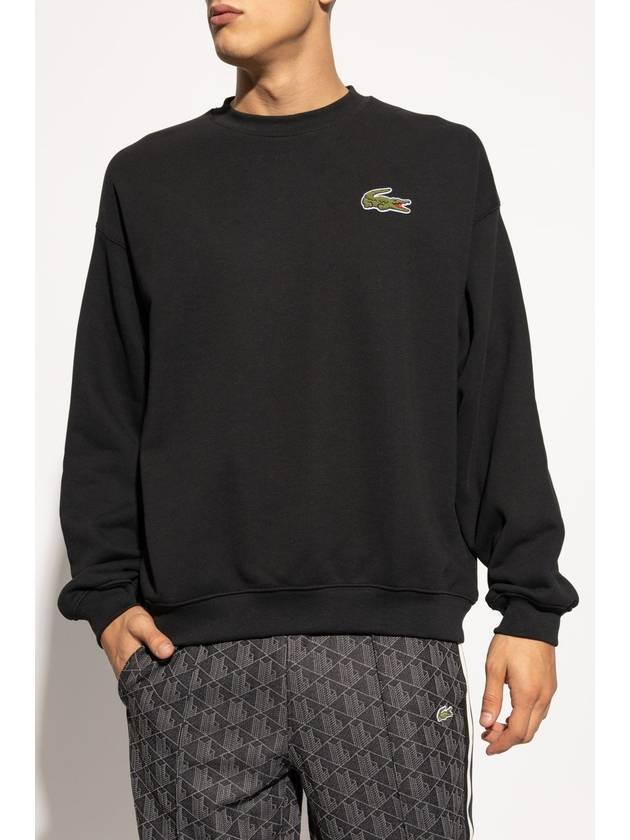 Loose Fit Badge Accent Fleece Sweatshirt Black - LACOSTE - BALAAN 6