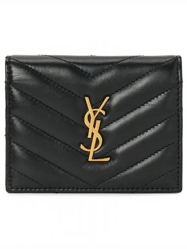 Casandra Matelasse Quilted Lambskin Flap Card Wallet Black - SAINT LAURENT - BALAAN 2