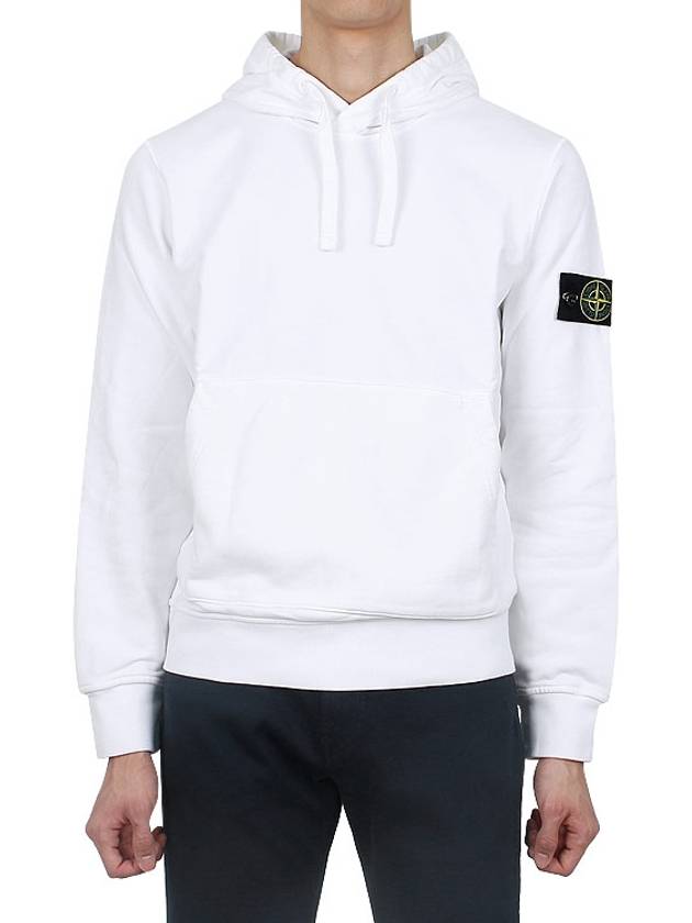 Logo Patch Drawstring Hoodie White - STONE ISLAND - BALAAN 3