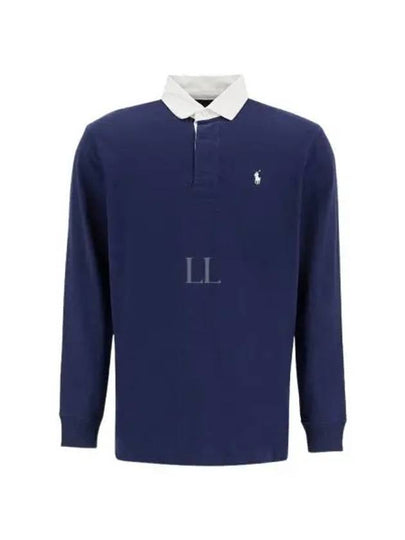 Rugby Logo Embroidered Long Sleeve Polo Shirt Navy - POLO RALPH LAUREN - BALAAN 2