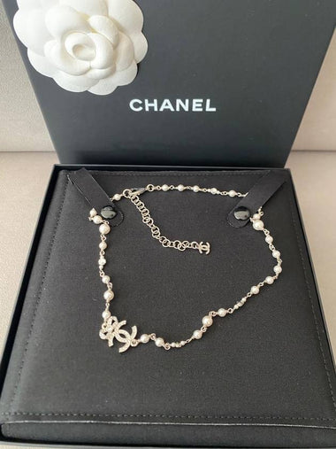 CC logo necklace ribbon crystal pearl silver AB9242 - CHANEL - BALAAN 1