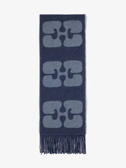 Fringe Detail Wool Scarf Blue - GANNI - BALAAN 2