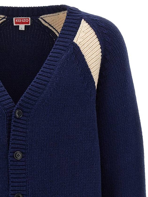 Paris Varsity Wool Cotton Cardigan Midnight Blue - KENZO - BALAAN 4