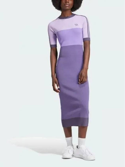 Embroidered Logo Knitted Midi Dress Purple - ADIDAS - BALAAN 2