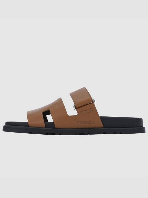 Chypre H Logo Calfskin Sandals Brown - HERMES - BALAAN 3