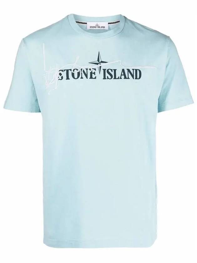 Logo Ink Short Sleeve T-Shirt Aqua - STONE ISLAND - BALAAN 2