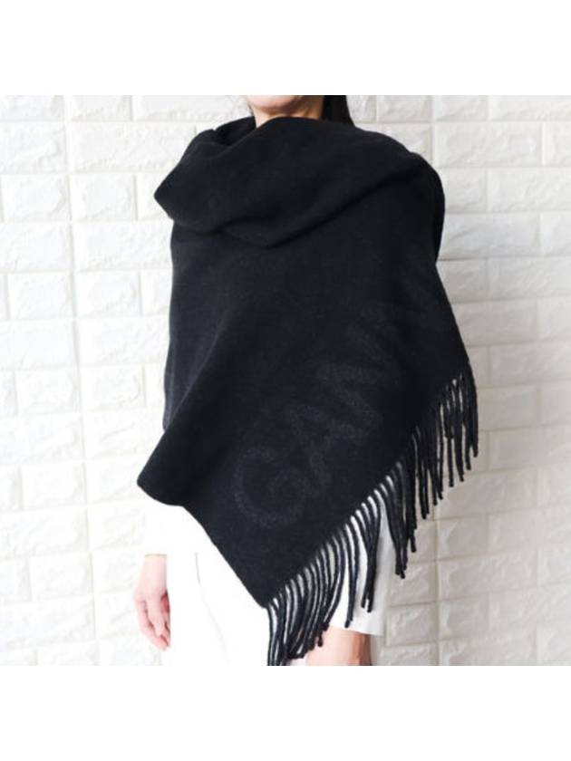 Logo Fringe Muffler Black - GANNI - BALAAN 9