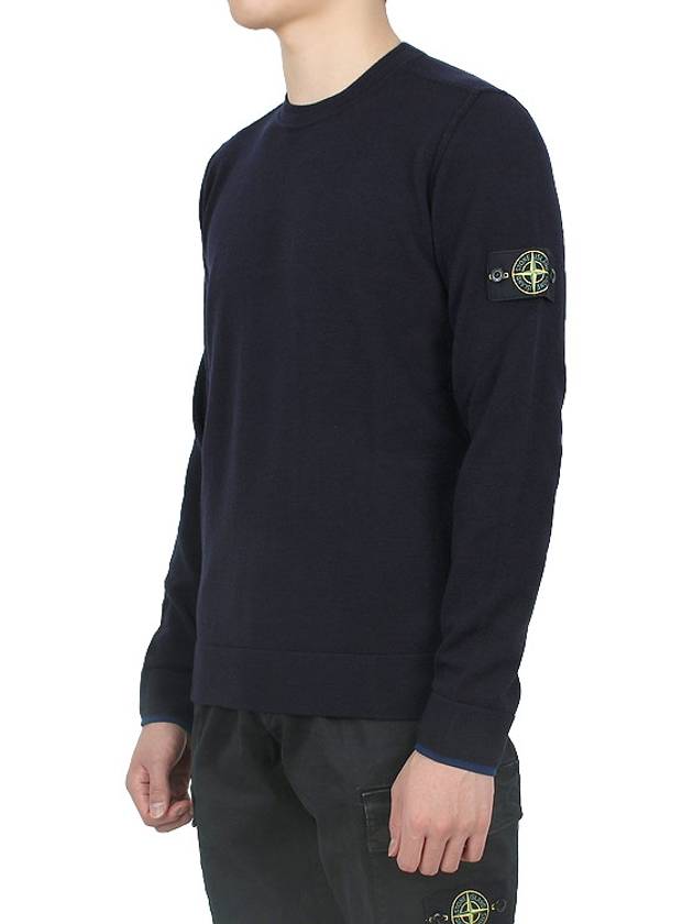 Logo Patch Crew Neck Knit Top Navy - STONE ISLAND - BALAAN 4