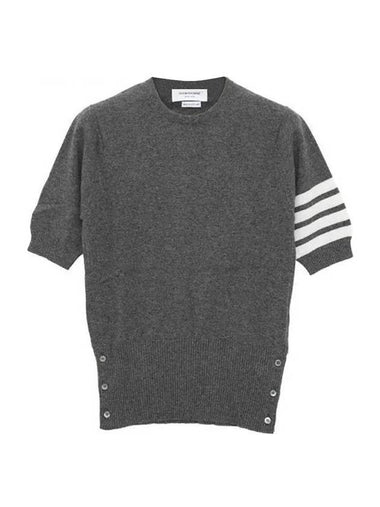 Women's Cashmere Striped Short Sleeve Knit Top Grey - THOM BROWNE - BALAAN 1